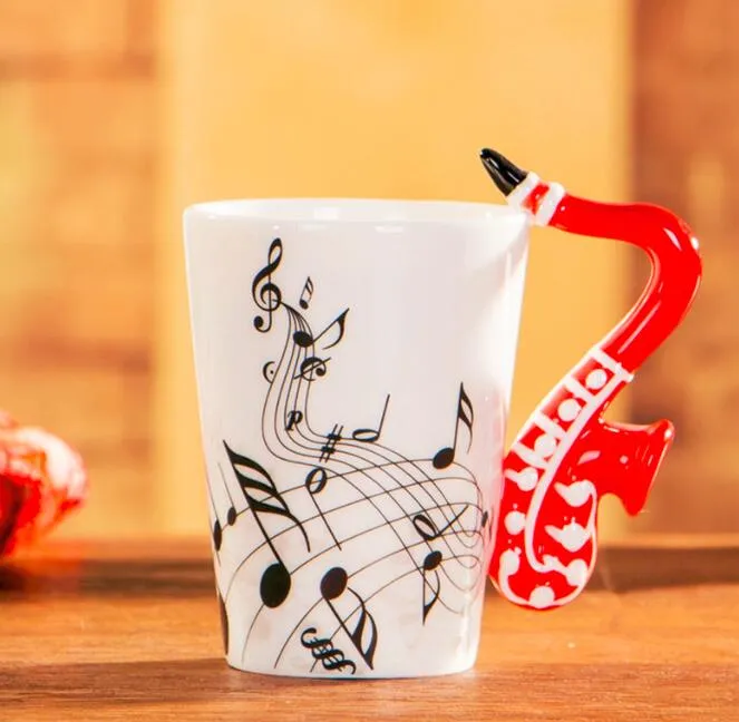 Creative Music Violin Style Guitar Notes Ceramic Cup