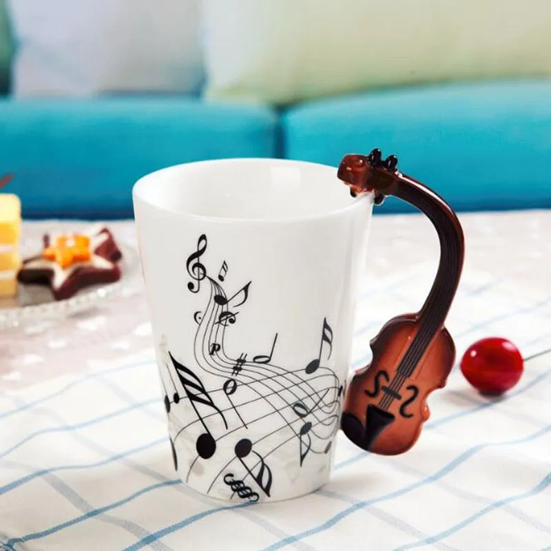 Creative Music Violin Style Guitar Notes Ceramic Cup