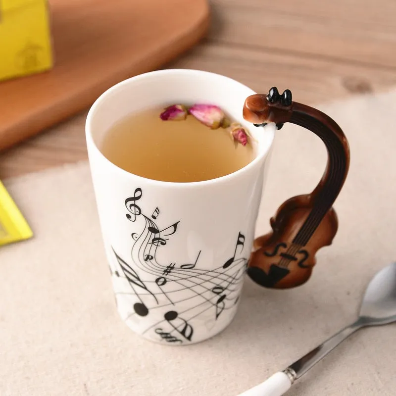 Creative Music Violin Style Guitar Notes Ceramic Cup