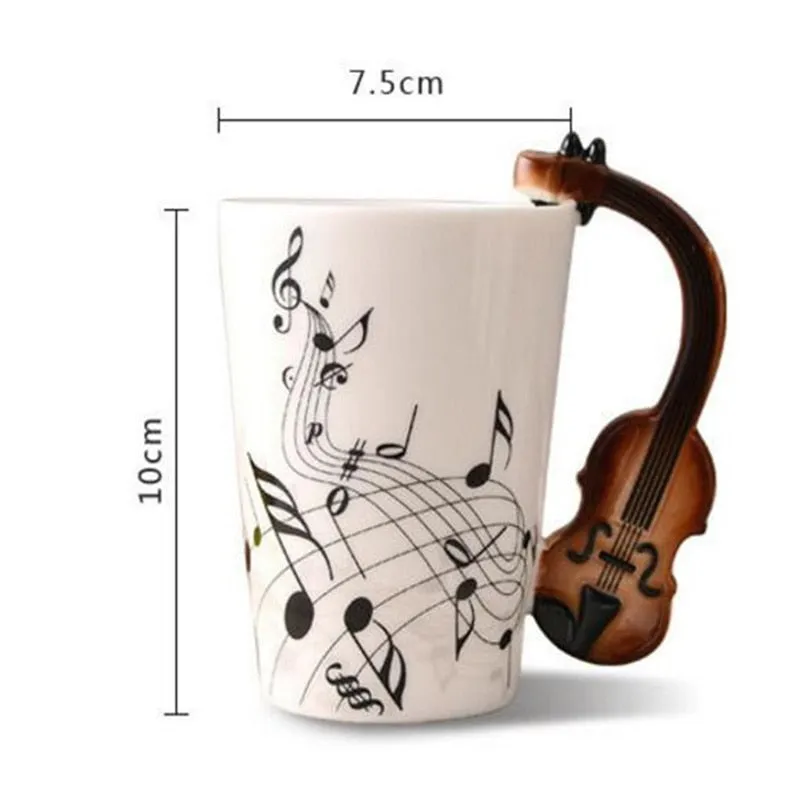 Creative Music Violin Style Guitar Notes Ceramic Cup