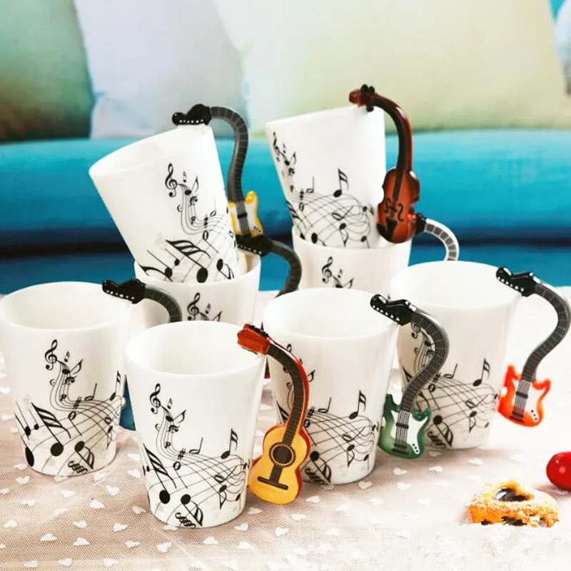 Creative Music Violin Style Guitar Notes Ceramic Cup