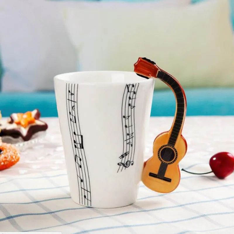 Creative Music Violin Style Guitar Notes Ceramic Cup