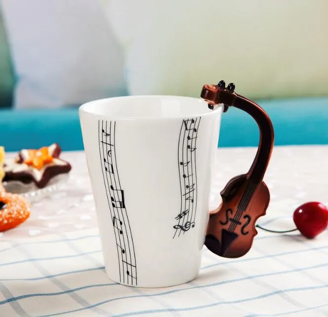 Creative Music Violin Style Guitar Notes Ceramic Cup