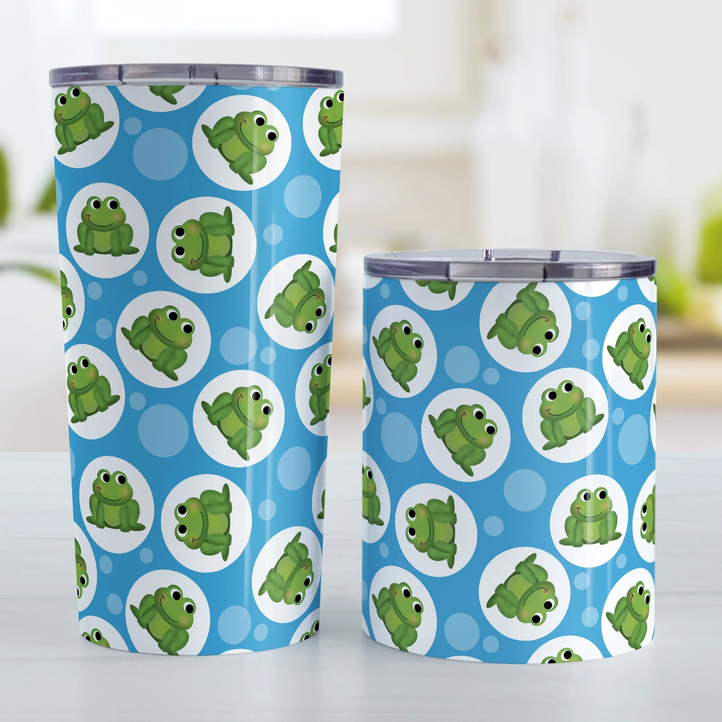 Cute Blue Frog Pattern Tumbler Cup