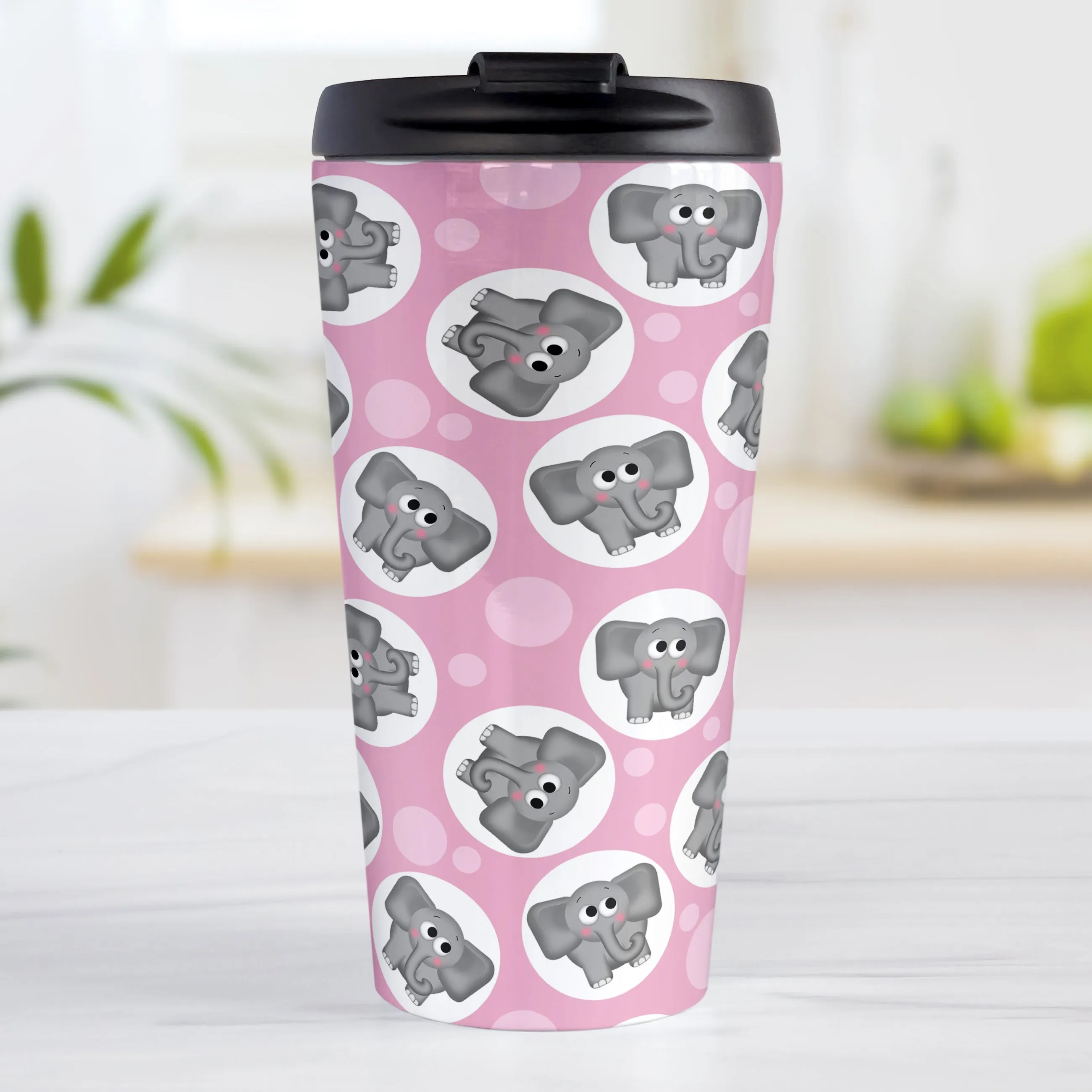 Cute Pink Elephant Pattern Travel Mug