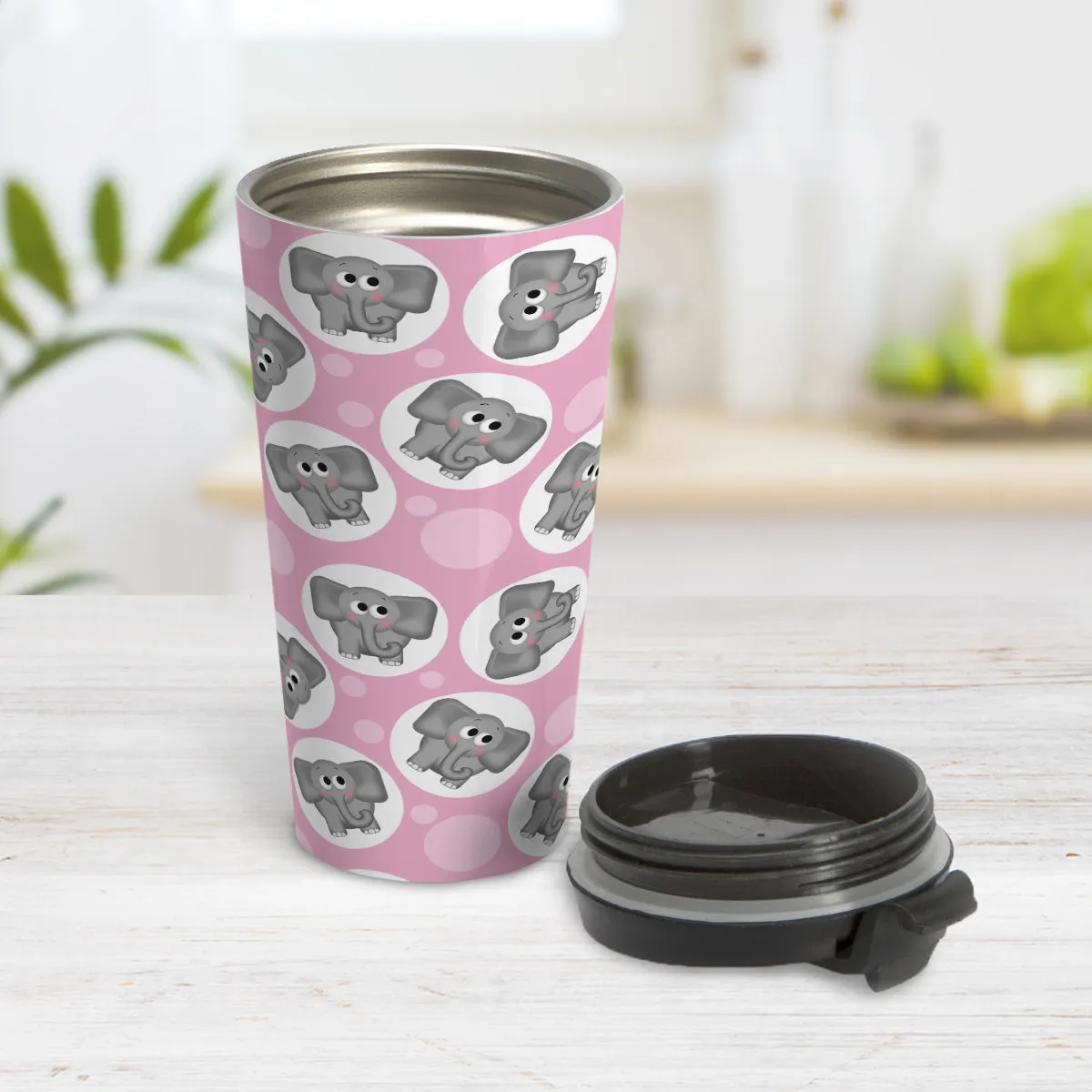 Cute Pink Elephant Pattern Travel Mug