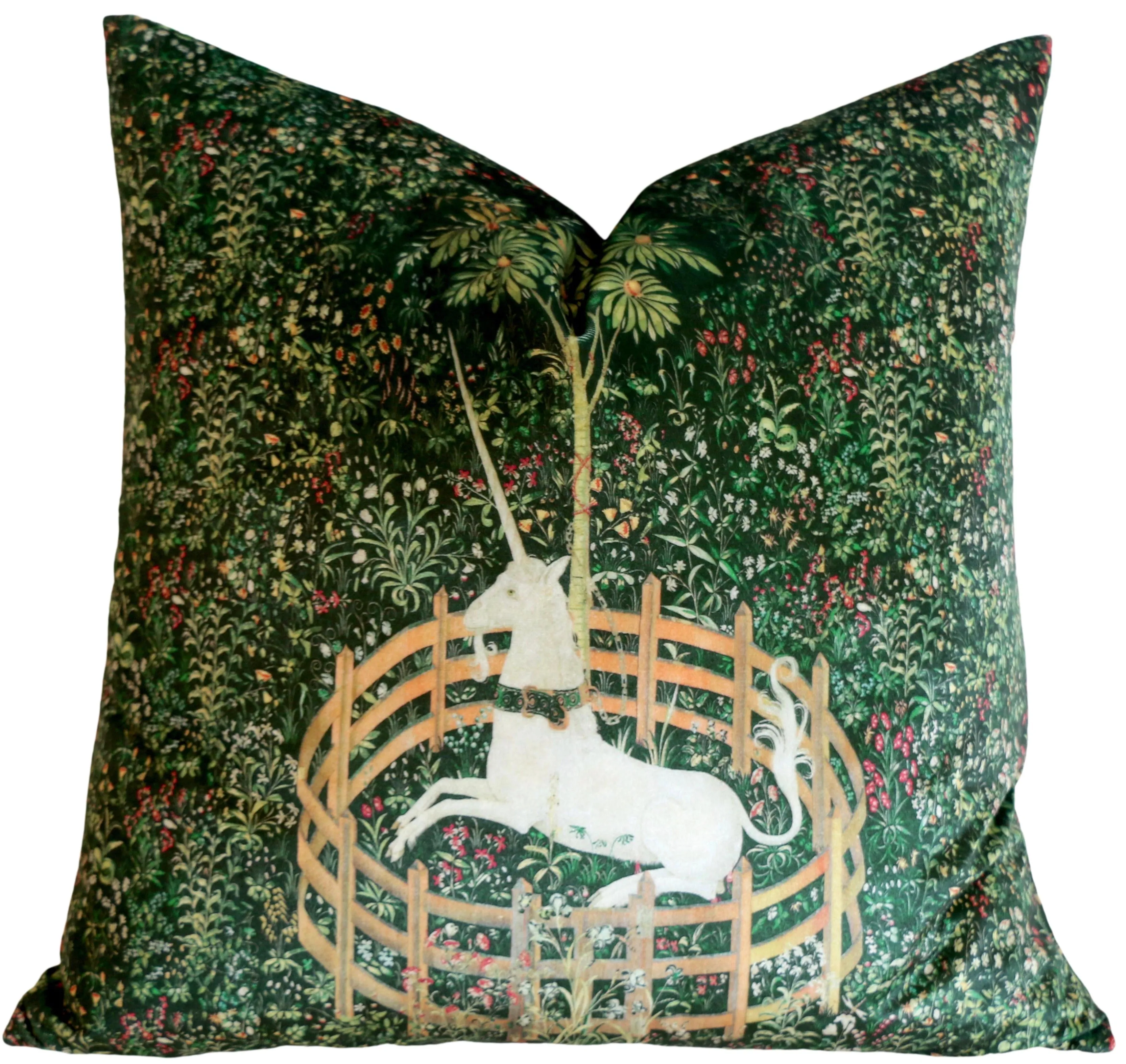 Dark Green Velvet Pillow Cover / Unicorn Velvet Pillow Cover 18x18 20x20 24x24 26x26 Pillow / Green Velvet Pillow Case / Historic Decor