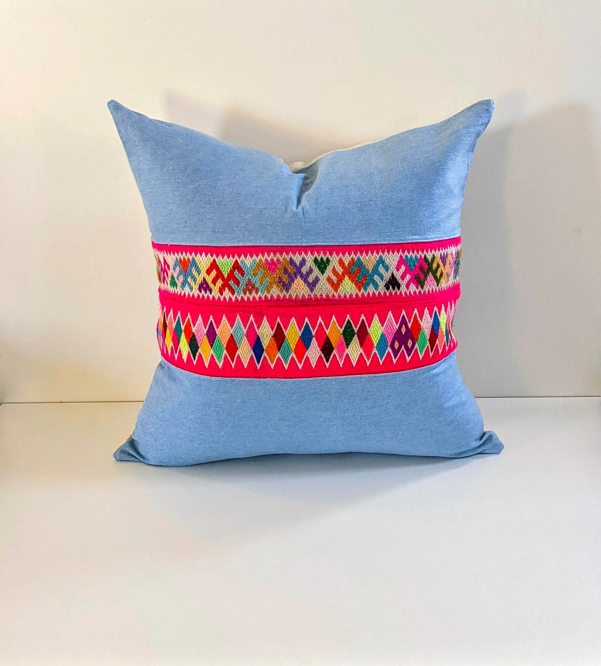 Denim Throw Pillow featuring Peruvian Ribbons