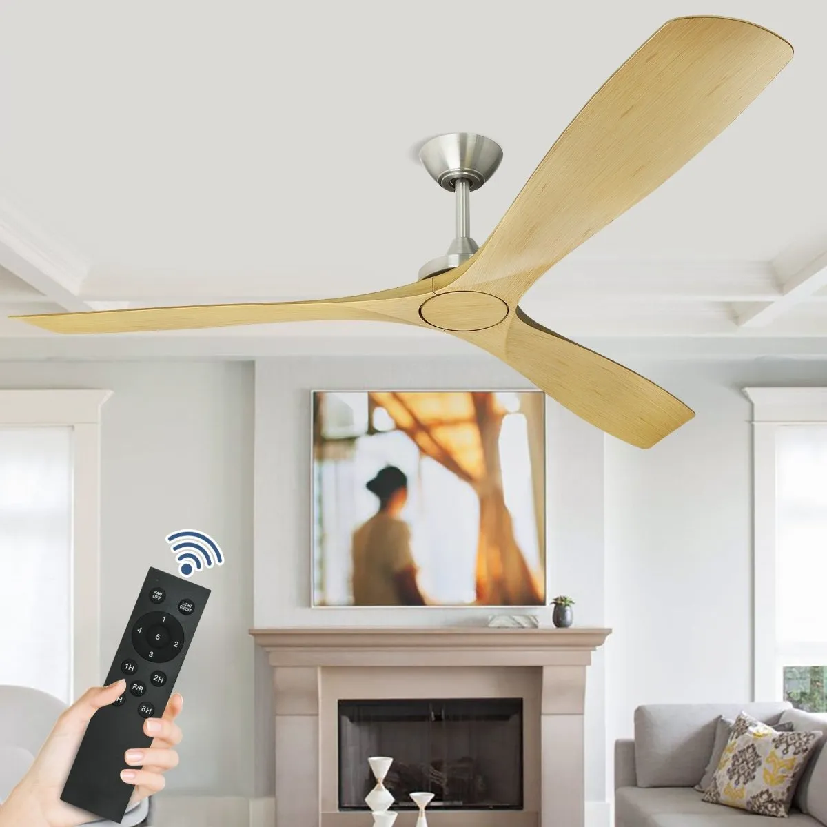 Depuley 60 Inch Large Ceiling Fan No Light with Remote, Low Profile Modern Ceiling Fans Without Lights, Noiseless Reversible DC Motor for Patio/Kitchen/Farmhouse & Covered Outdoor, Timer-Wood Color