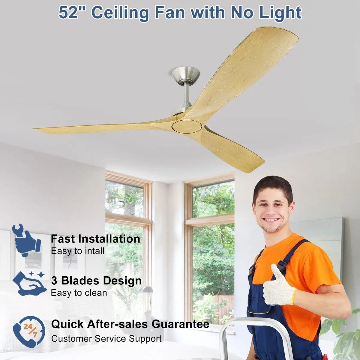 Depuley 60 Inch Large Ceiling Fan No Light with Remote, Low Profile Modern Ceiling Fans Without Lights, Noiseless Reversible DC Motor for Patio/Kitchen/Farmhouse & Covered Outdoor, Timer-Wood Color