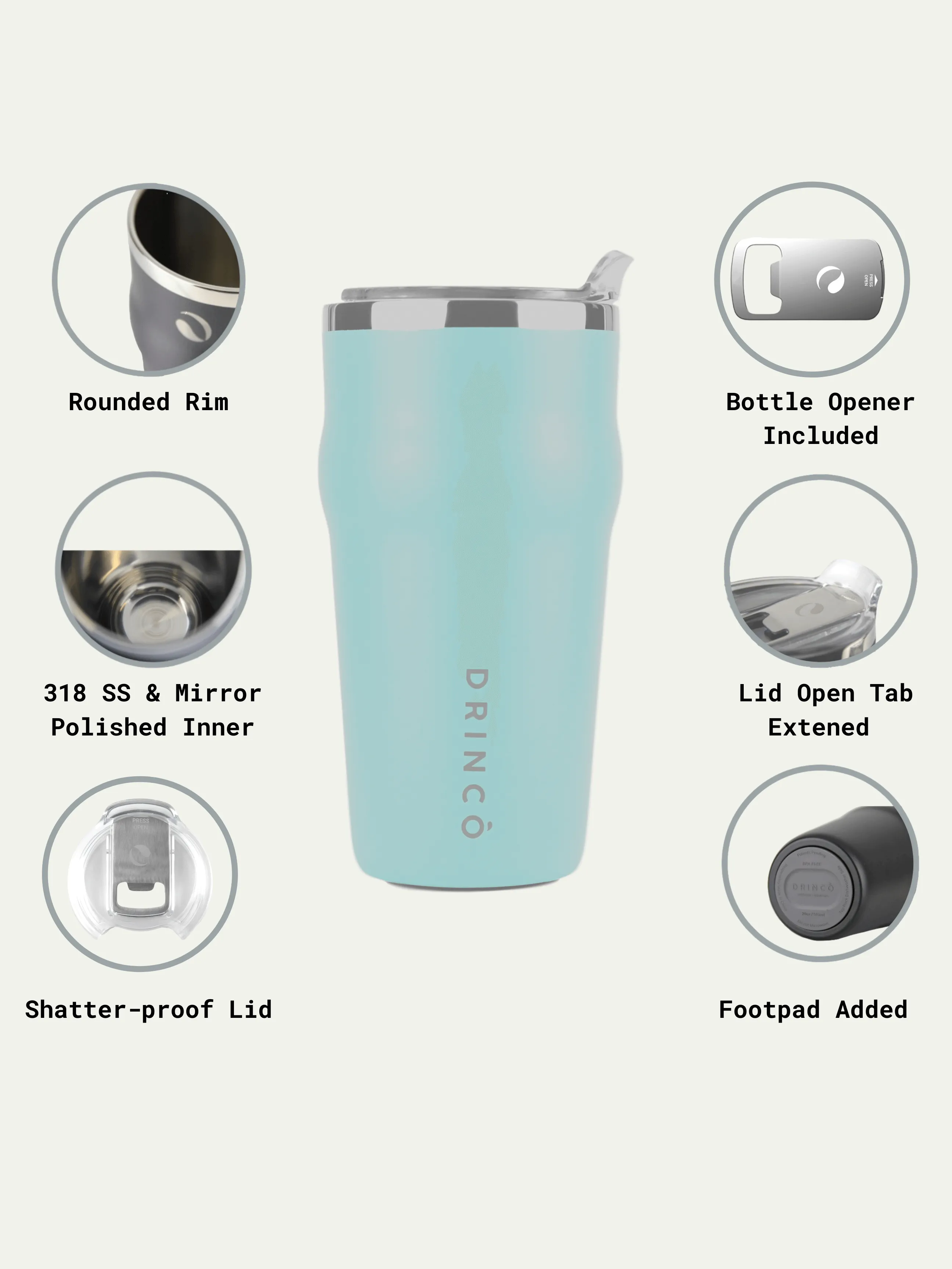 DRINCO 20oz Insulated Tumbler Beer Mug-Bottle Opener THOR-(Aquamarine)