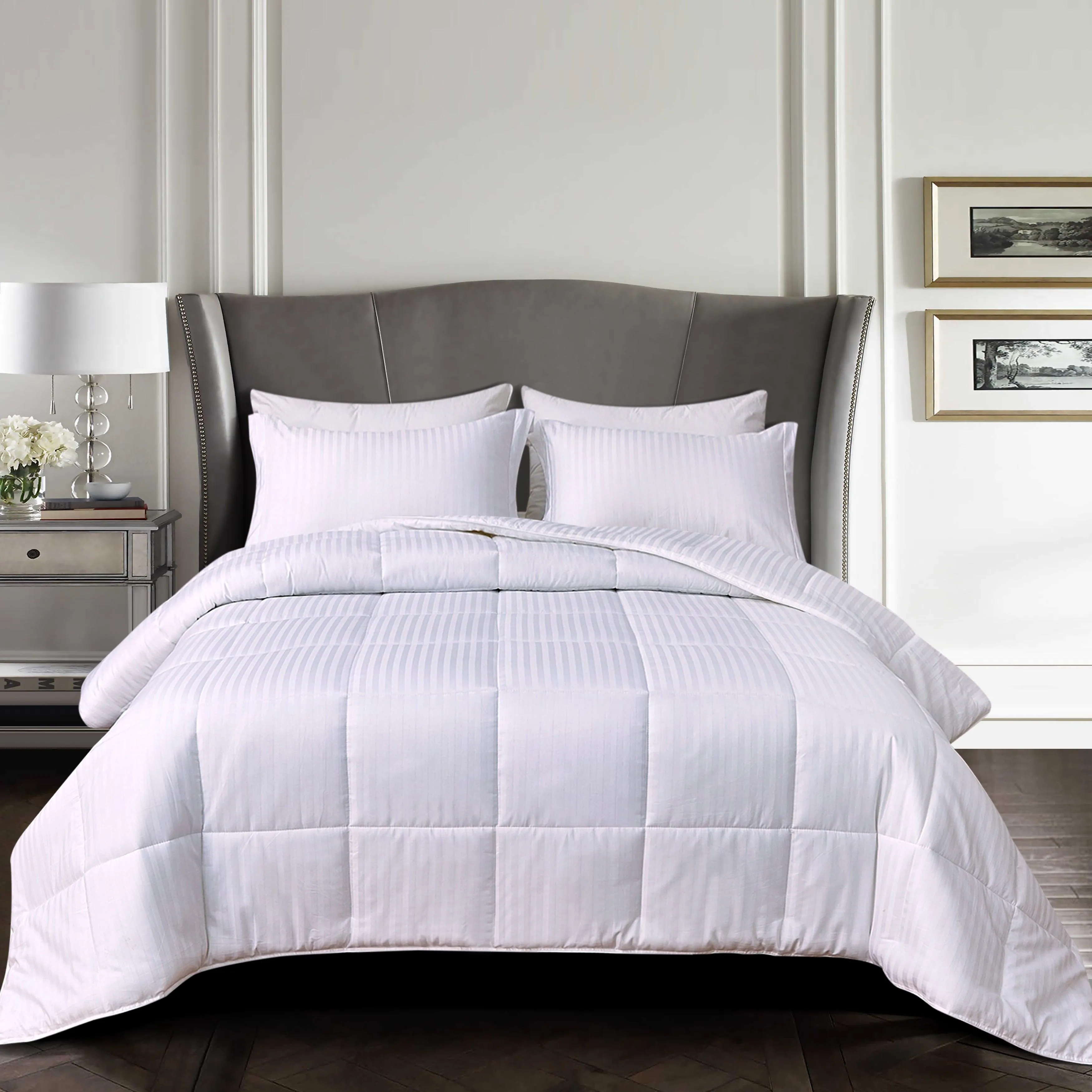 Elegant Comfort 3-Piece Stripe Cotton Box Stitched Comforter Set-Cotton Duvet Insert with 4 Corner Tabs