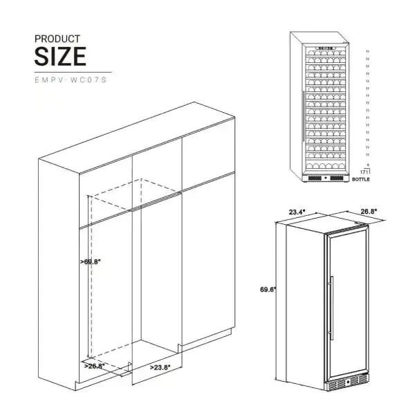 Empava WC07S Wine Cooler 70" Tall Wine Fridge