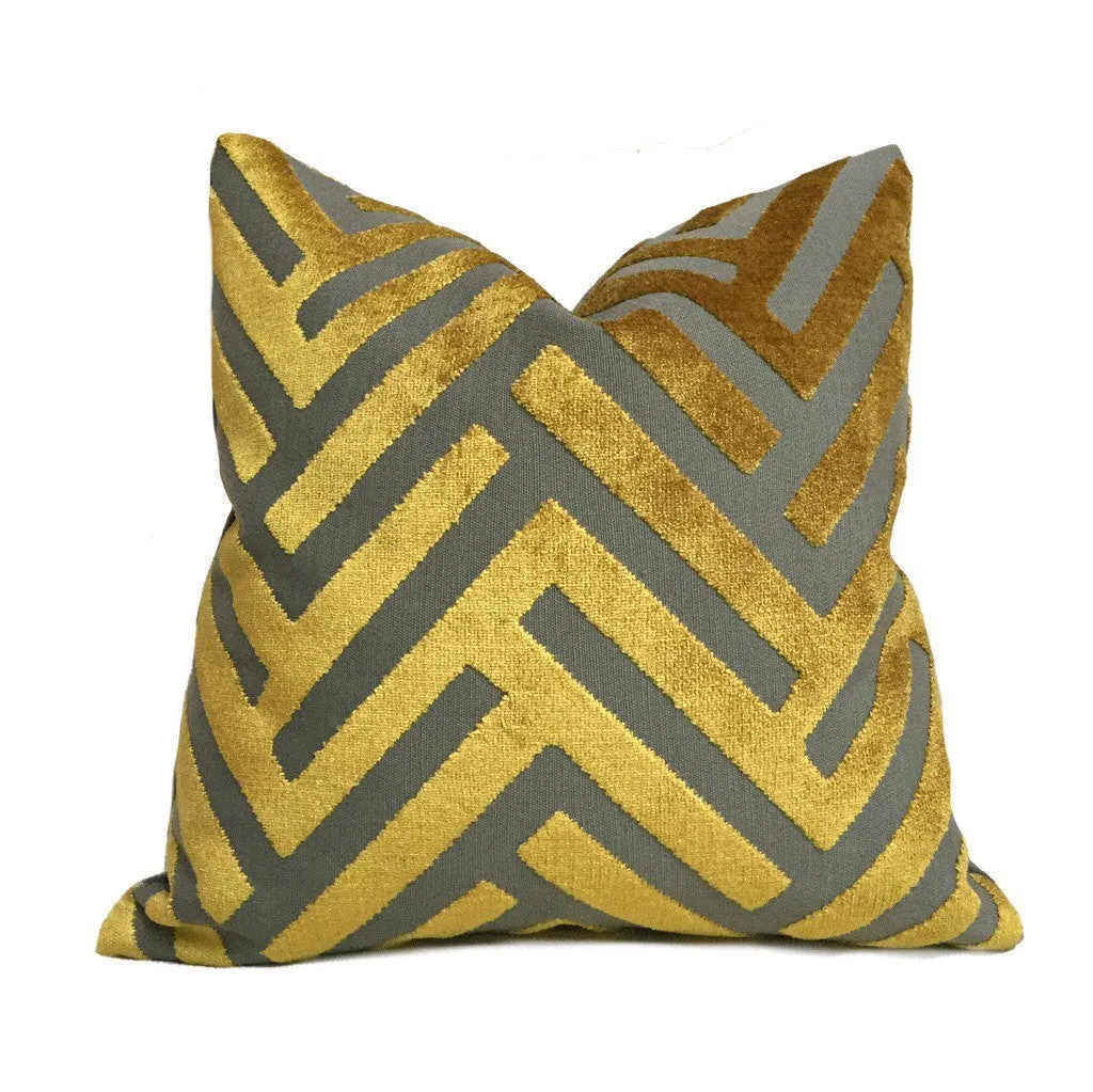 Euclid Gold Gray Chevron Velvet Pillow Cover