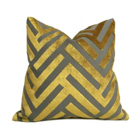 Euclid Gold Gray Chevron Velvet Pillow Cover