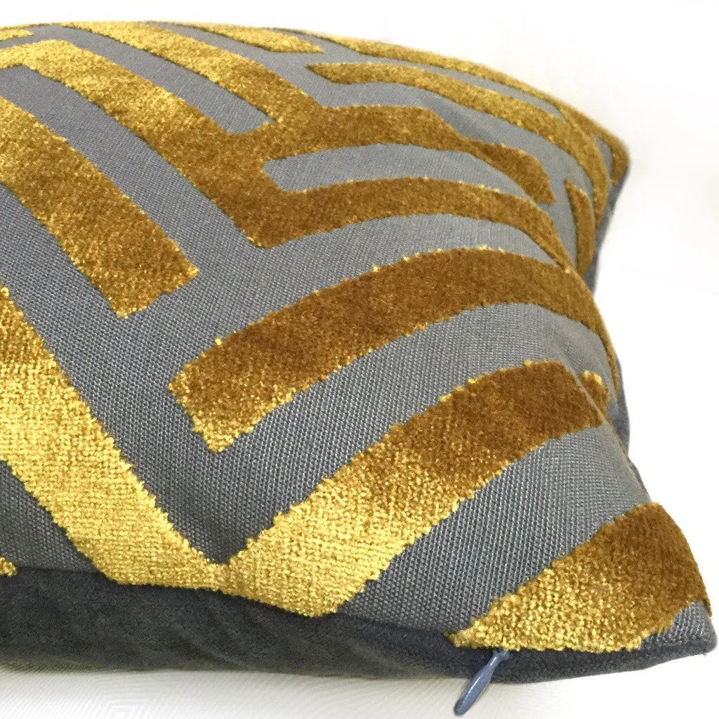 Euclid Gold Gray Chevron Velvet Pillow Cover