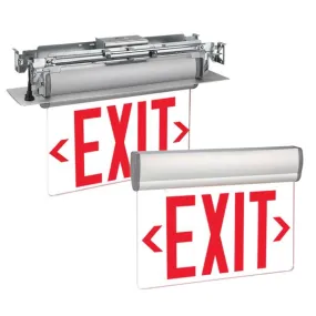 Exitronix S900U-LB-SR-R-BL - Edge-lit EXIT - Single and Double-face Panels - Red Letters - Less Battery - Black Finish