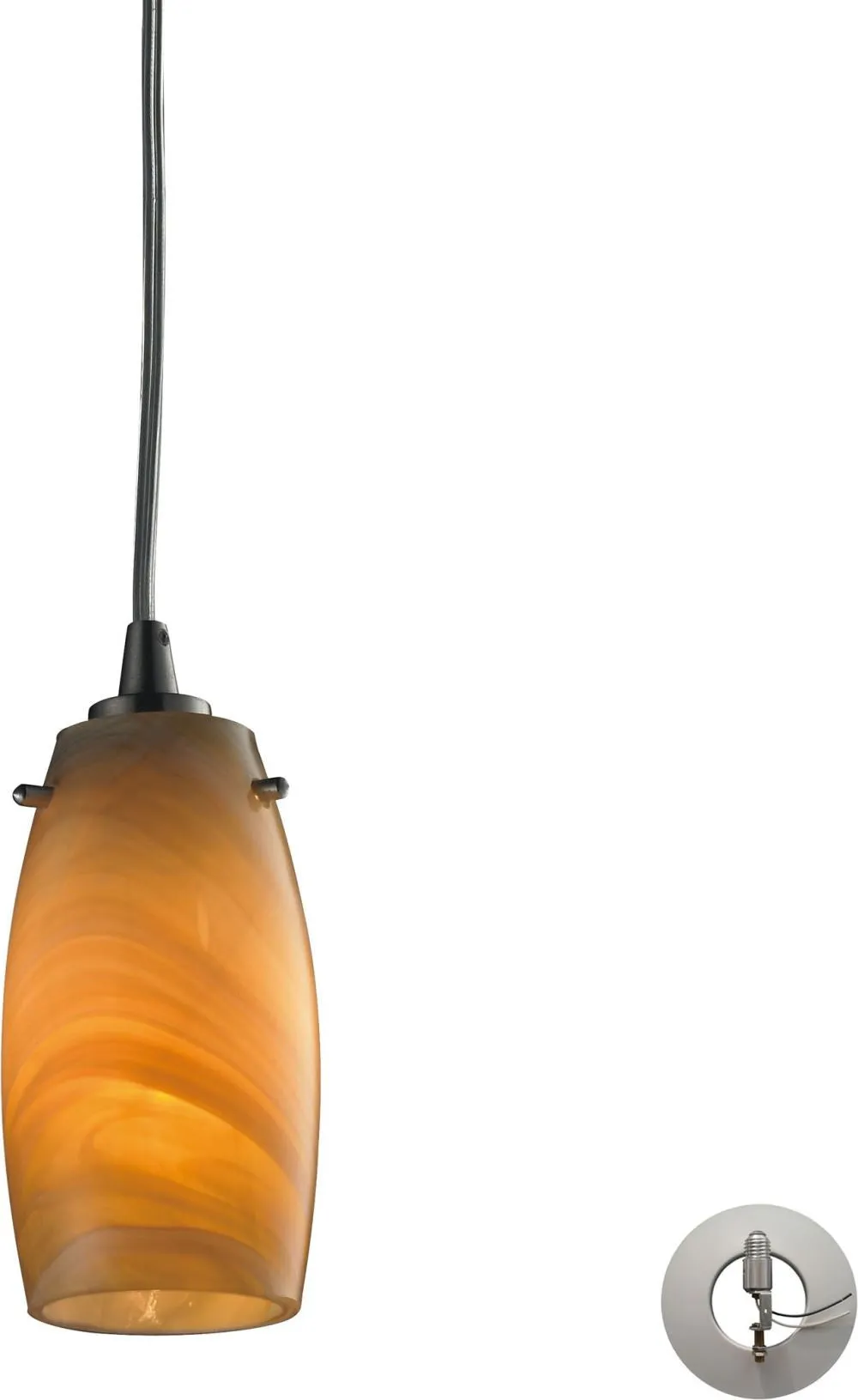 Favelita 1 Light Pendant In Satin Nickel and Honey Melon Glass - Includes Recessed Lighting Kit