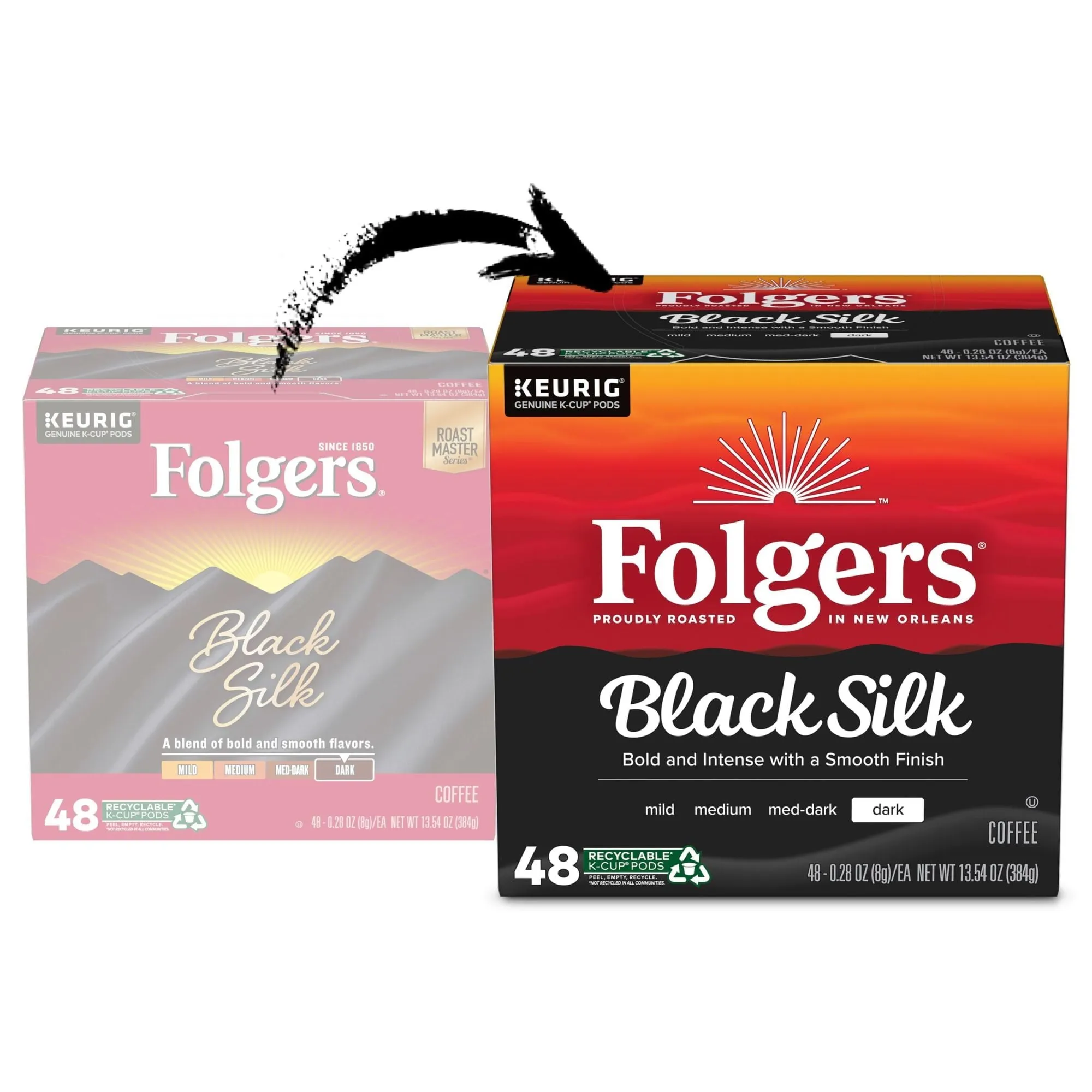 Folgers Black Silk, Dark Roast Coffee, Keurig K-Cup Pods, 48 Count Box