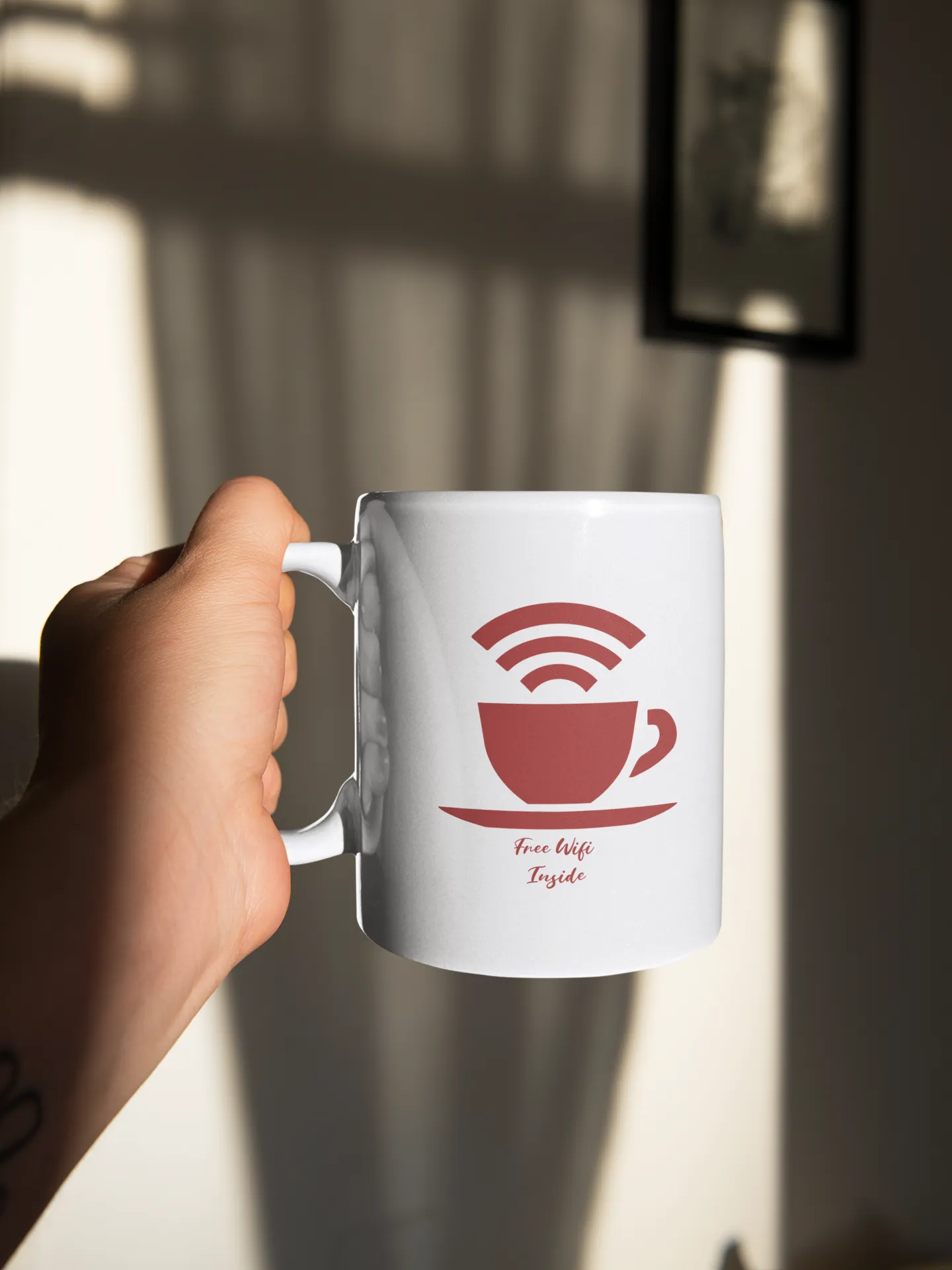 Free Wifi Inside Printed White Coffee Mug