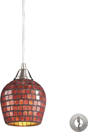 Fusion 1 Light Pendant In Satin Nickel and Copper Glass - Includes Recessed Lighting Kit