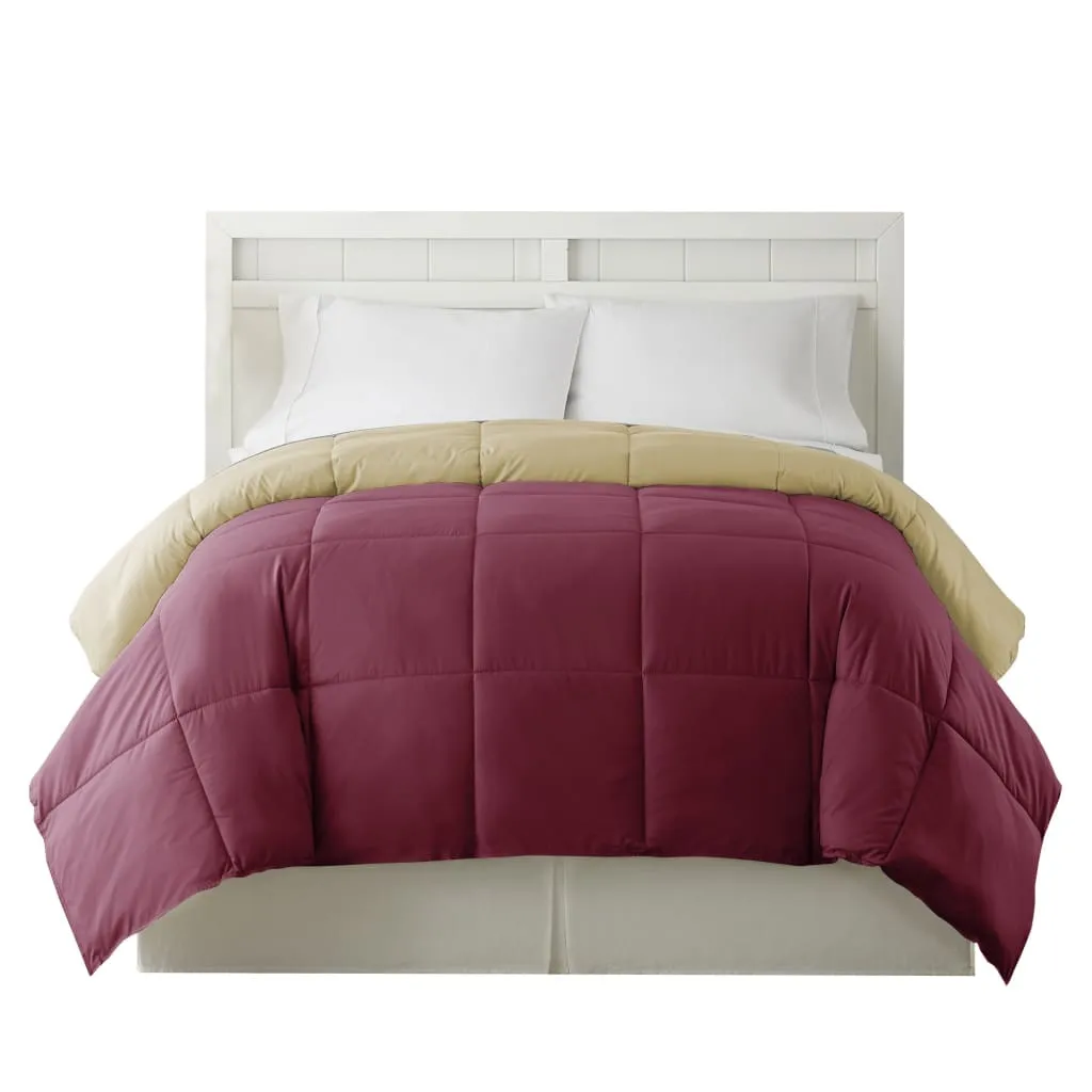 Genoa Queen Size Box Quilted Reversible Comforter By Casagear Home, Pink and Beige