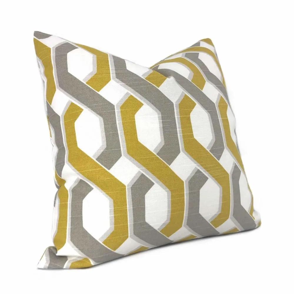 Gray Yellow White Twisted Geometric Stripe Pillow Cover