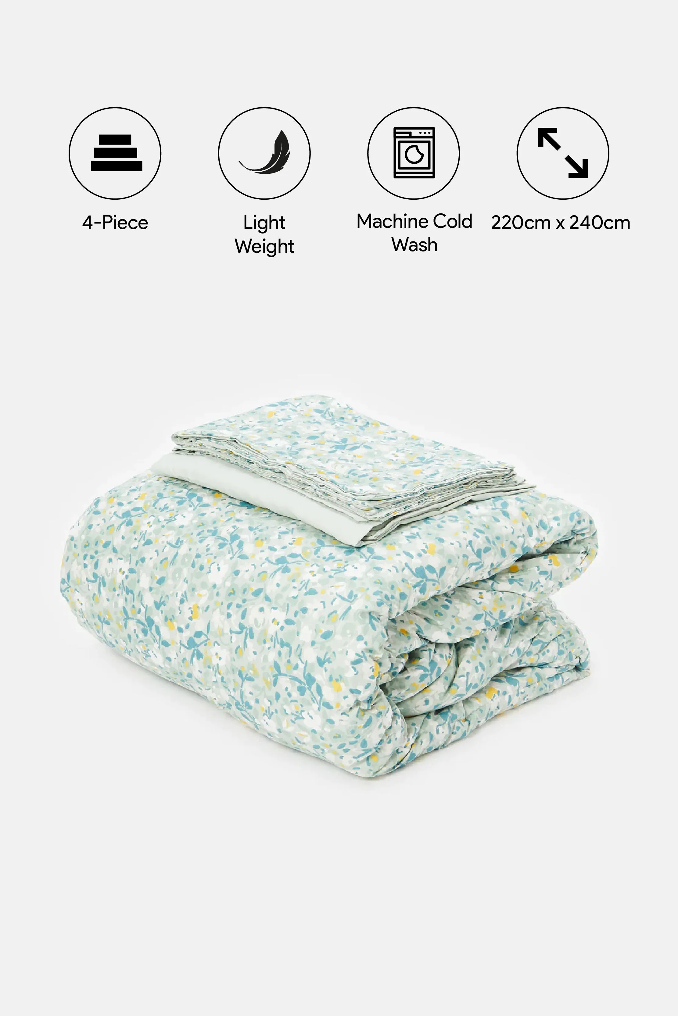 Green Floral Printed Comforter Set (Double Size)