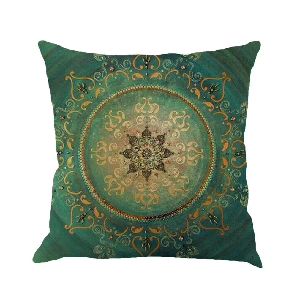 Gypsy Mandala Pillow Large 18" x 18" Bohemian Decor Festival Comfort Blue Green Hippie Meditation Cushion