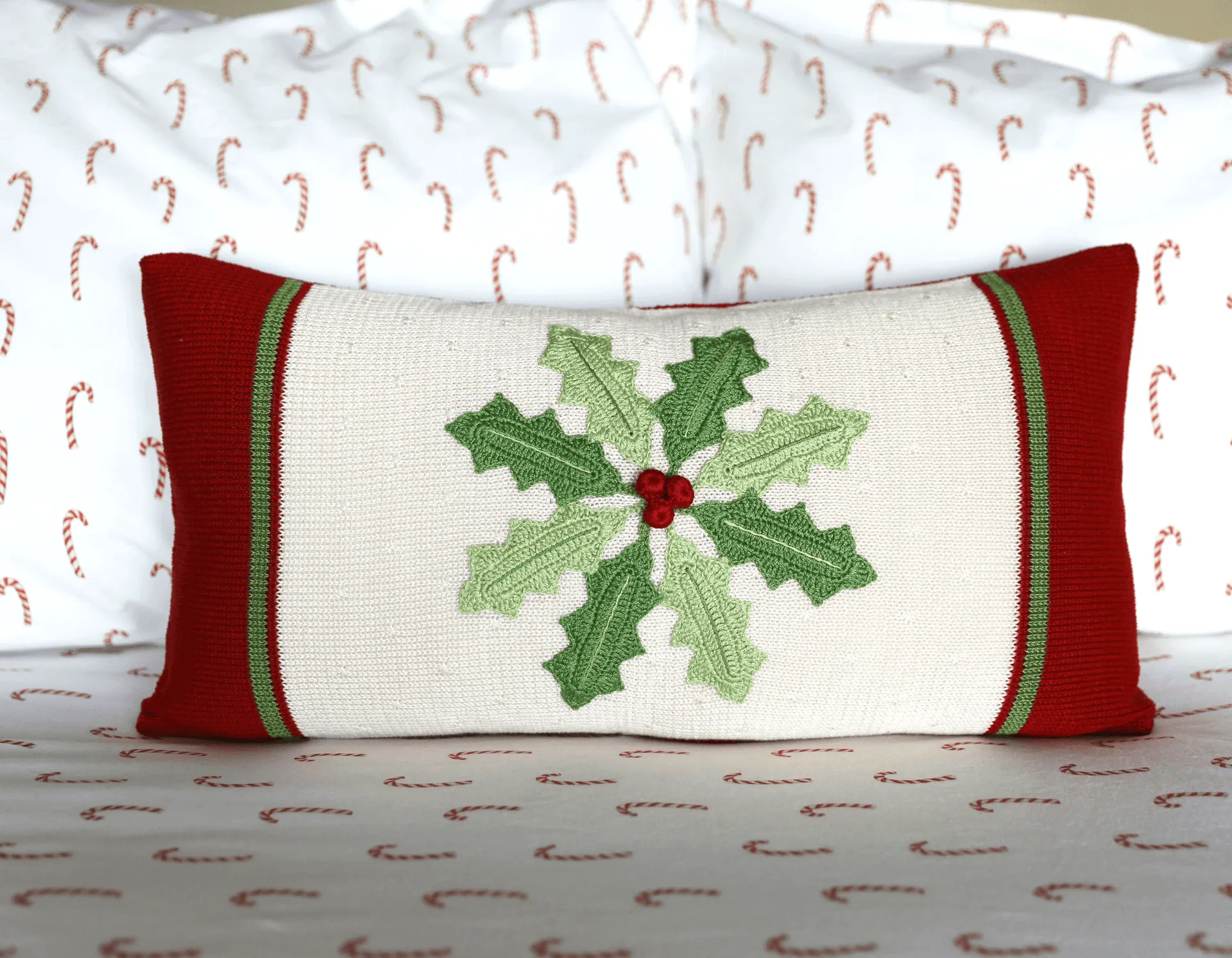 Handmade Artisanal Classic Holly Pinwheel Lumbar Pillow