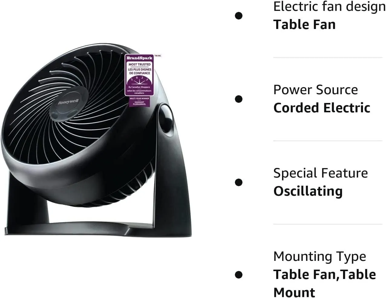 Honeywell HT900C 7" TurboForce® POWER  Desk/Table Fan, Air Circulator for Small Bedroom, Portable, Wall Mountable, Energy Saving, 3 Speeds, Black