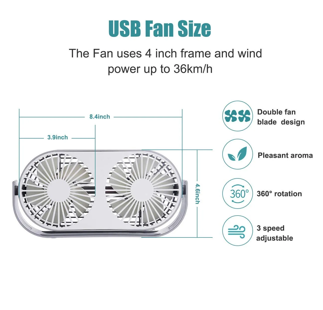 Hoteon F-Best 4.6 Inch Mini USB Desk Fan(White & Grey)