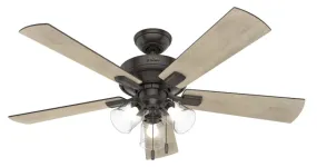 Hunter Crestfield Series 54205 Ceiling Fan, 5-Blade, Bleached Gray Pine/Gray Walnut Blade, 52 in Sweep, MDF Blade :EA: QUANTITY: 1