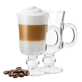 JAIRESTONE Irish Coffee Mugs with Handle, Clear Glass Cups for Iced Coffee, Latte, Cappuccino, Hot Chocolate, Set of 2