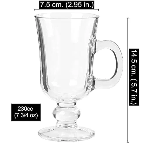 JAIRESTONE Irish Coffee Mugs with Handle, Clear Glass Cups for Iced Coffee, Latte, Cappuccino, Hot Chocolate, Set of 2