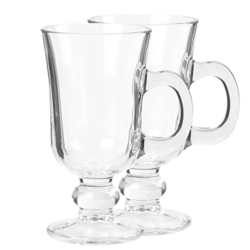 JAIRESTONE Irish Coffee Mugs with Handle, Clear Glass Cups for Iced Coffee, Latte, Cappuccino, Hot Chocolate, Set of 2