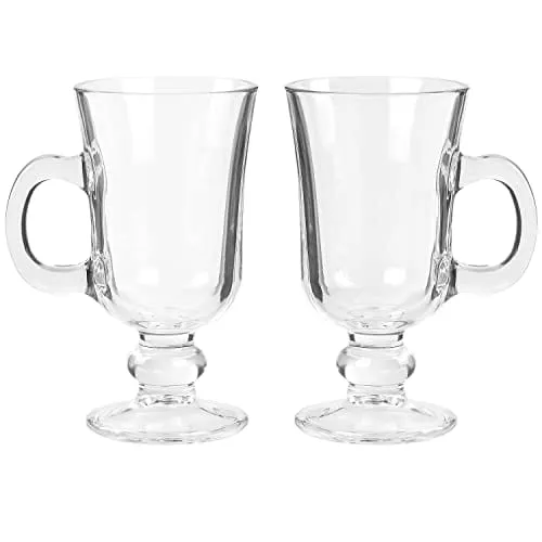 JAIRESTONE Irish Coffee Mugs with Handle, Clear Glass Cups for Iced Coffee, Latte, Cappuccino, Hot Chocolate, Set of 2