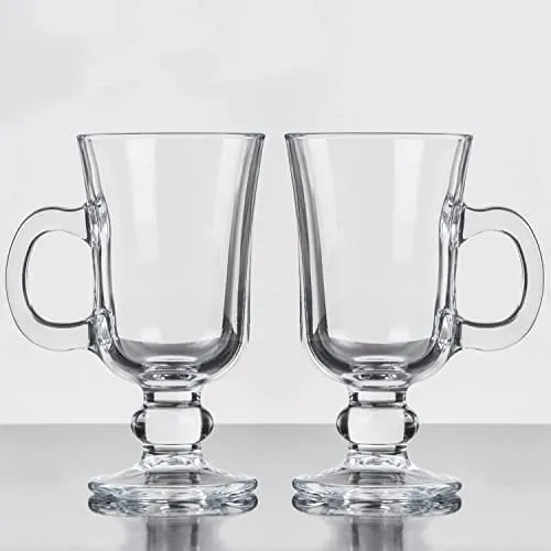 JAIRESTONE Irish Coffee Mugs with Handle, Clear Glass Cups for Iced Coffee, Latte, Cappuccino, Hot Chocolate, Set of 2