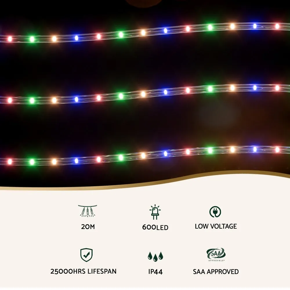 Jingle Jollys 20M Christmas Lights String Rope Light Decoration 600 LED Colorful