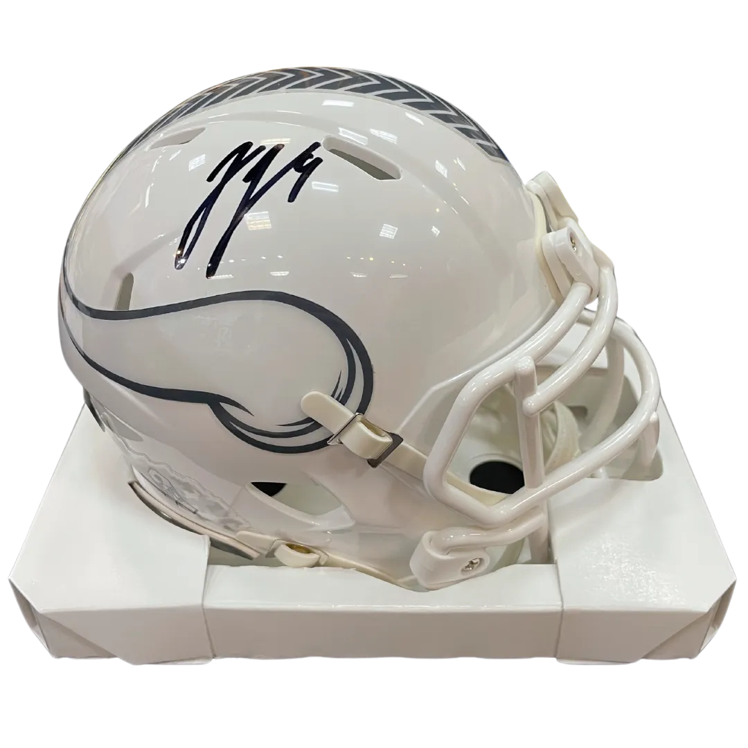 J.J. McCarthy Autographed Minnesota Vikings Salute To Service Mini Helmet