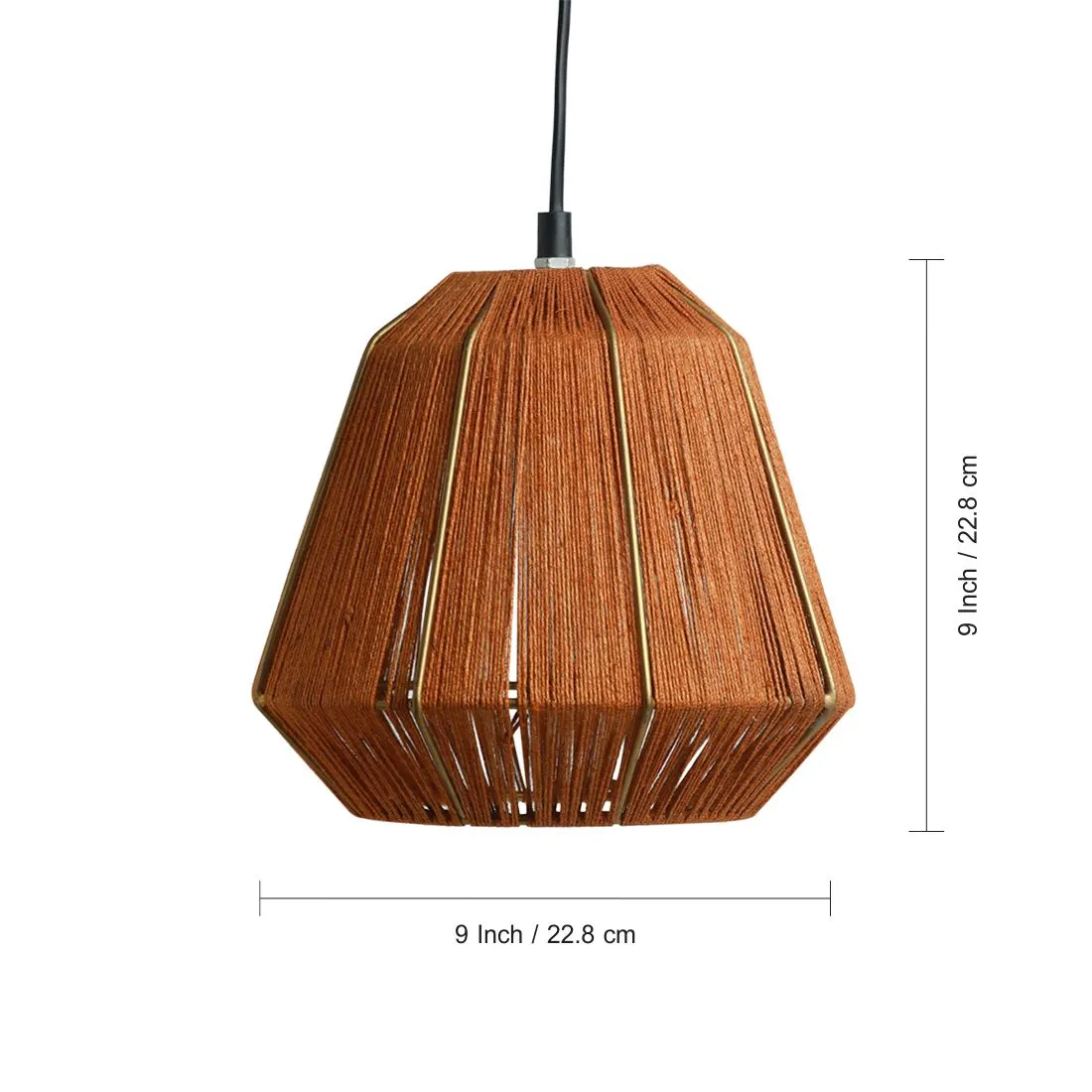 'Jute Joys' Handwoven Pyramidal Hanging Pendant Lamp In Jute & Iron (9 Inch)