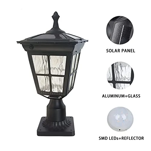 Kemeco ST4311AQ LED Cast Aluminum Solar Post Light Fixture with 3-Inch Fitter Base for Outdoor Garden Post Pole Mount (Black)