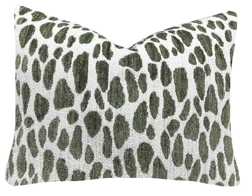 Kendra: Dark Sage Green Performance Chenille Pillow Cover / Animal Spots pillow / Sage Solid Pillow / Green Throw Pillow Cover