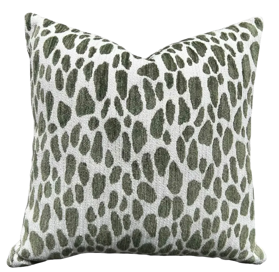 Kendra: Dark Sage Green Performance Chenille Pillow Cover / Animal Spots pillow / Sage Solid Pillow / Green Throw Pillow Cover