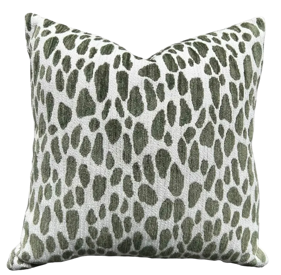 Kendra: Dark Sage Green Performance Chenille Pillow Cover / Animal Spots pillow / Sage Solid Pillow / Green Throw Pillow Cover