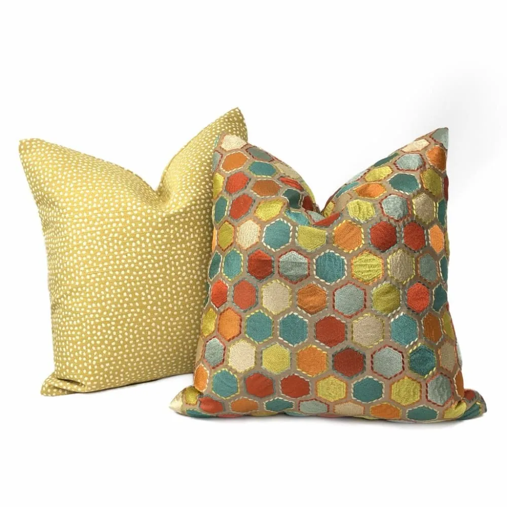 Khalia Multicolor Embroidered Hexagon Geometric Pillow Cover