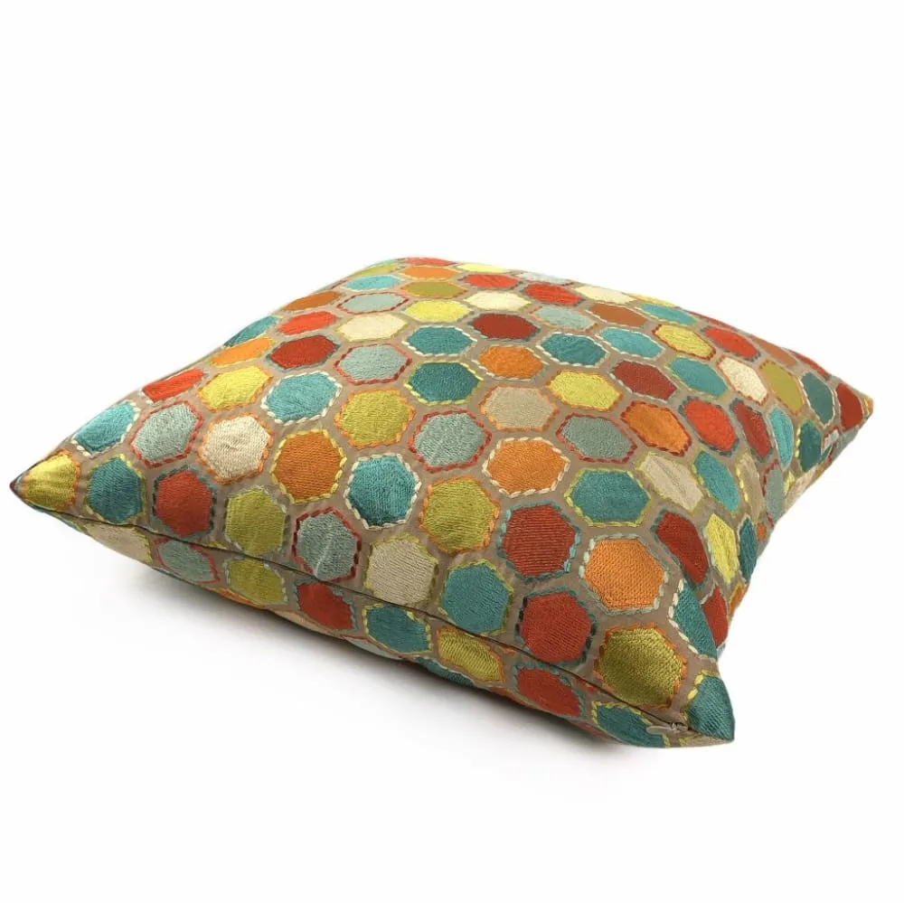 Khalia Multicolor Embroidered Hexagon Geometric Pillow Cover