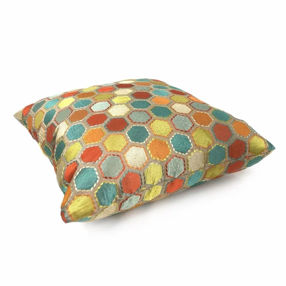 Khalia Multicolor Embroidered Hexagon Geometric Pillow Cover