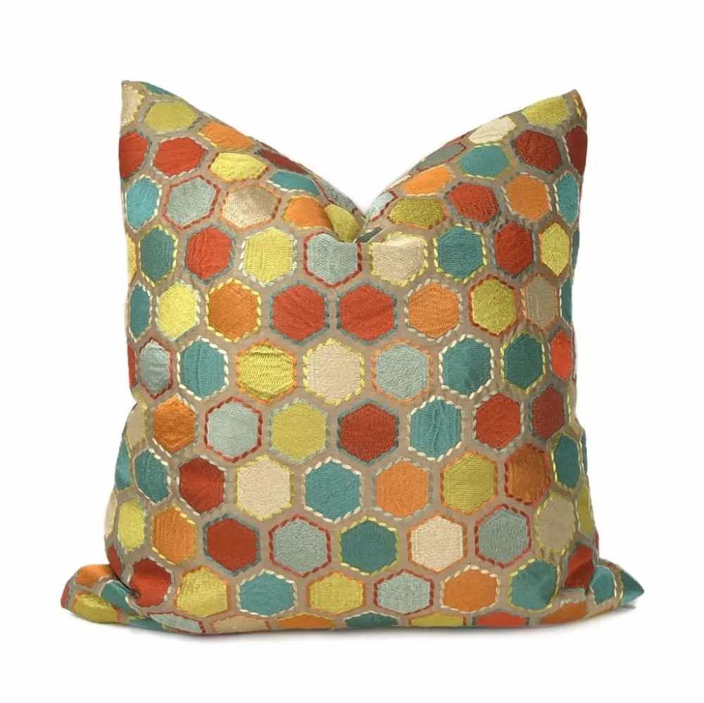 Khalia Multicolor Embroidered Hexagon Geometric Pillow Cover