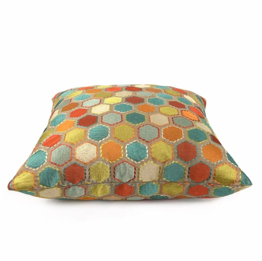 Khalia Multicolor Embroidered Hexagon Geometric Pillow Cover